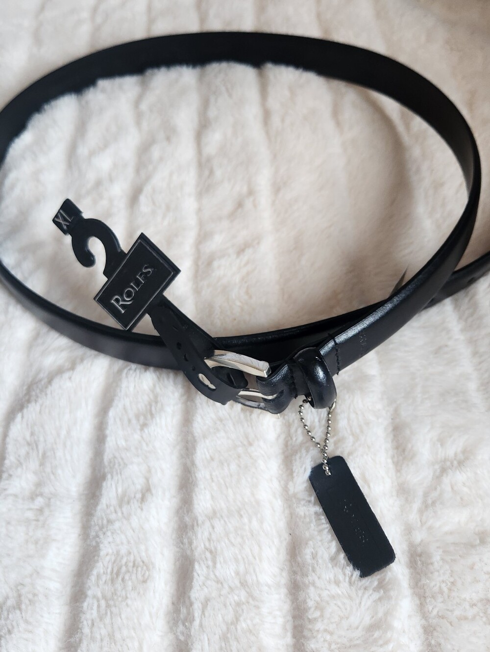 Rolfs Black Genuine Leather Skinny Belt Silver Buckle NWT Minimalist Indie XL